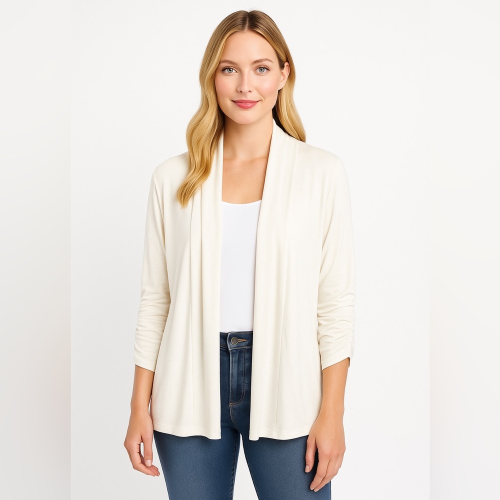 NWOT Super Soft Cream Bobeau Open Front Cardigan 1X